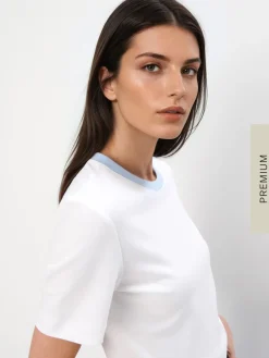MOHITO T-shirt z merceryzowanej bawełny biau0142y Discount