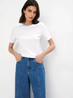 MOHITO T-shirt z merceryzowanej bawełny biau0142y Discount