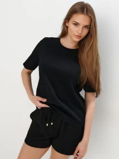 MOHITO T-shirt z merceryzowanej bawełny czarny Discount