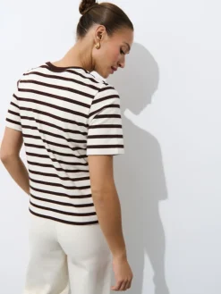 MOHITO T-shirt z merceryzowanej bawełny kremowy New
