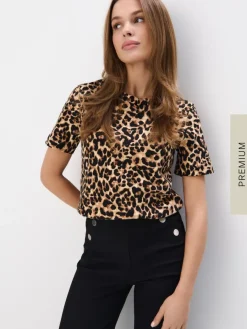 MOHITO T-shirt z merceryzowanej bawełny beu017cowy Discount