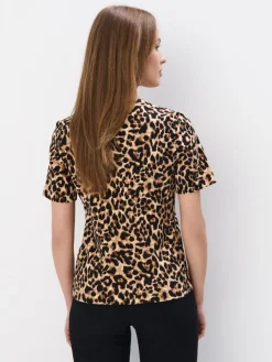MOHITO T-shirt z merceryzowanej bawełny beu017cowy Discount