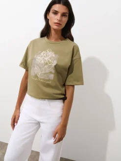 MOHITO T-shirt z nadrukiem oliwkowy Online
