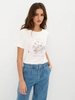 MOHITO T-shirt z nadrukiem kremowy Outlet