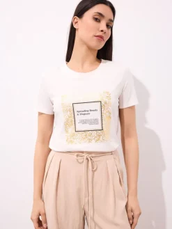 MOHITO T-shirt z nadrukiem kremowy Clearance