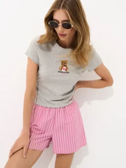 MOHITO T-shirt z nadrukiem misia szary Fashion