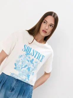 MOHITO T-shirt z nadrukiem z przodu kremowy Outlet