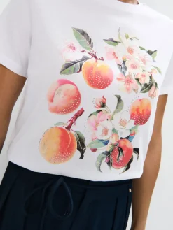 MOHITO T-shirt z nadrukiem zdobiony dżetami biau0142y New
