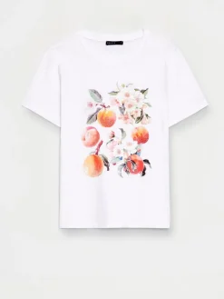 MOHITO T-shirt z nadrukiem zdobiony dżetami biau0142y Hot
