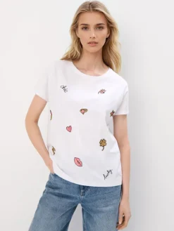 MOHITO T-shirt z naszywkami biau0142y Online