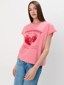 MOHITO T-shirt z owocowym nadrukiem ru00f3u017cowy Outlet