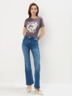 MOHITO T-shirt z printem szary New