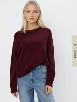 MOHITO Wełniany burgundowy sweter kasztanowy Outlet