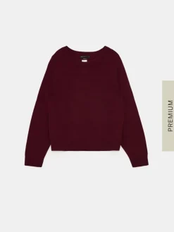 MOHITO Wełniany burgundowy sweter kasztanowy New