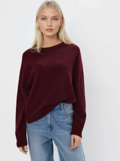 MOHITO Wełniany burgundowy sweter kasztanowy New