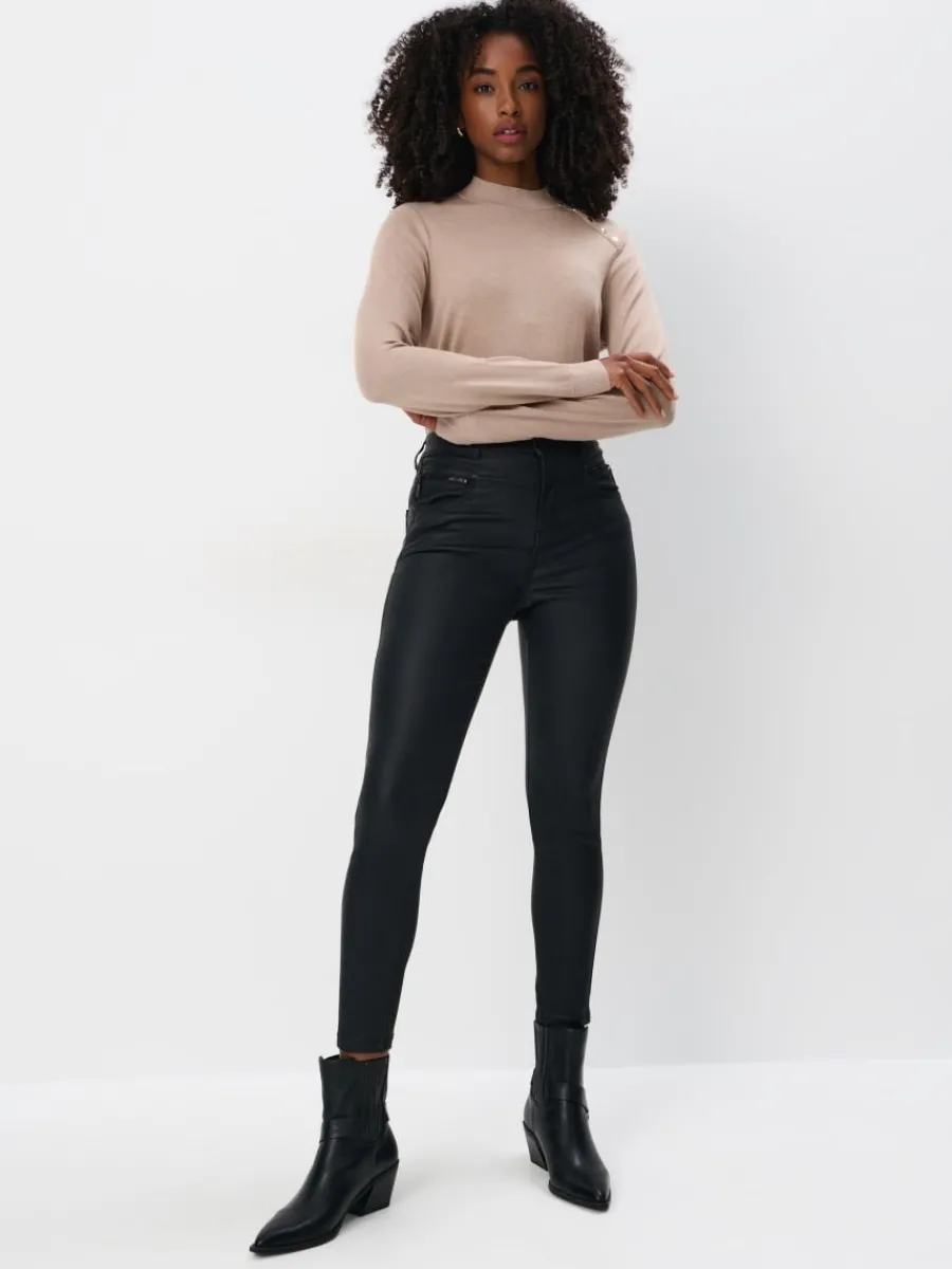 MOHITO Woskowane spodnie skinny czarny Outlet