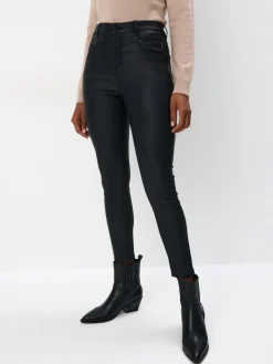 MOHITO Woskowane spodnie skinny czarny Outlet