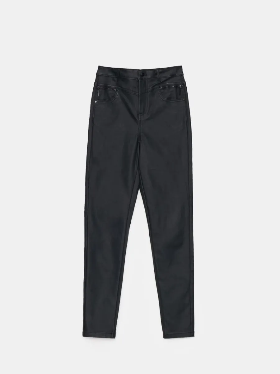 MOHITO Woskowane spodnie skinny czarny Outlet