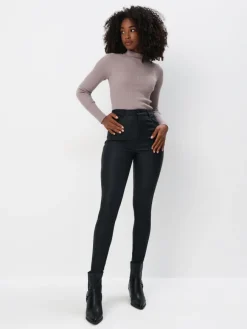 MOHITO Woskowane spodnie skinny czarny Fashion