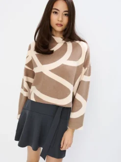 MOHITO Wzorzysty sweter beu017cowy Outlet