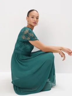 MOHITO Zielona sukienka midi z krótkim rękawem miu0119towy Hot