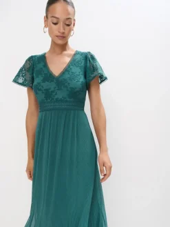 MOHITO Zielona sukienka midi z krótkim rękawem miu0119towy Hot