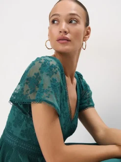 MOHITO Zielona sukienka midi z krótkim rękawem miu0119towy Hot