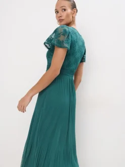 MOHITO Zielona sukienka midi z krótkim rękawem miu0119towy Hot