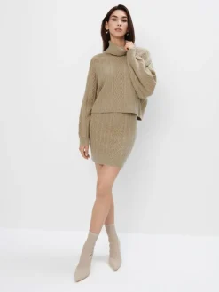 MOHITO Zielona swetrowa spódnica mini khaki Best