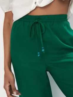 MOHITO Zielone spodnie z lnu i wiskozy zielony Hot