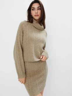 MOHITO Zielony sweter z ozdobnym splotem khaki Fashion