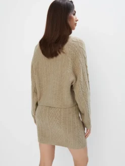 MOHITO Zielony sweter z ozdobnym splotem khaki Fashion