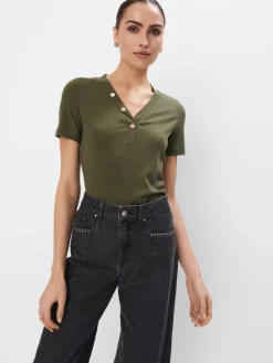 MOHITO t-shirt z dekoltem V zielony Outlet