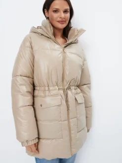 MOHITO Zimowa kremowa kurtka oversize beu017cowy Online