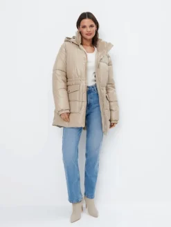 MOHITO Zimowa kremowa kurtka oversize beu017cowy Online