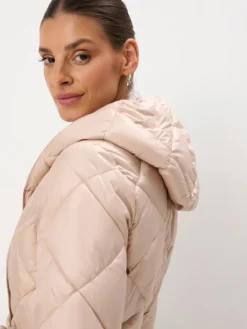 MOHITO Zimowy beżowy płaszcz z kapturem beu017cowy Fashion